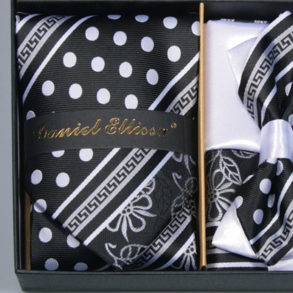 Daniel Ellissa White Black Bow & Neck Tie 6 Set - Picture 2 of 6